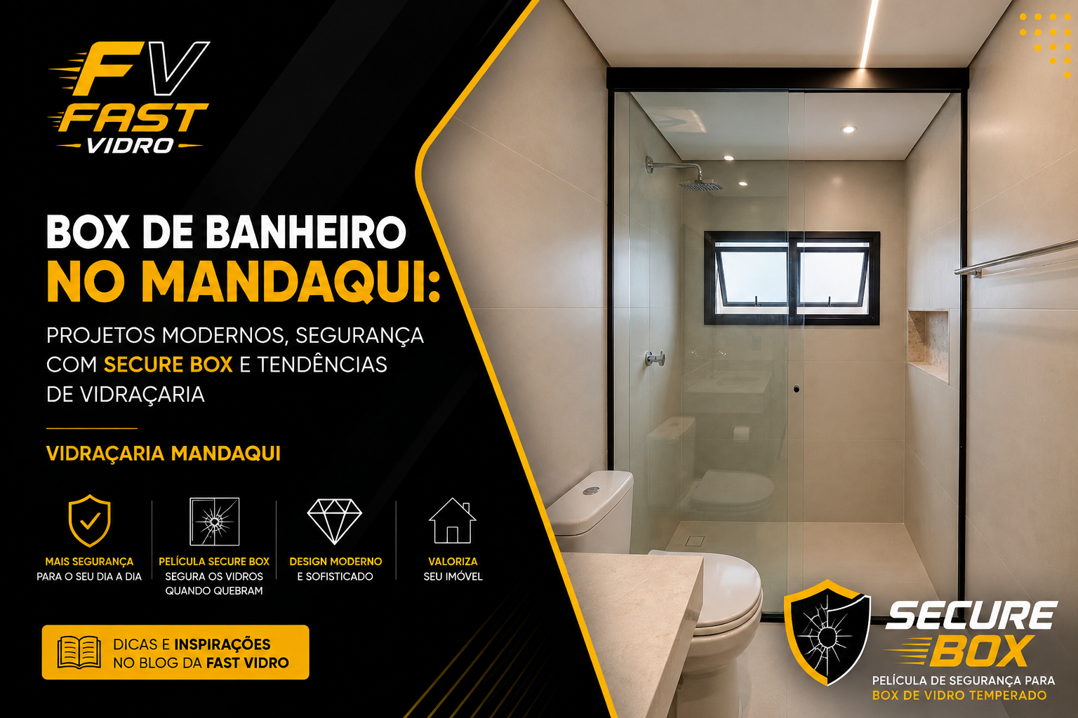 Box de banheiro no Mandaqui com película Secure Box — Fast Vidro