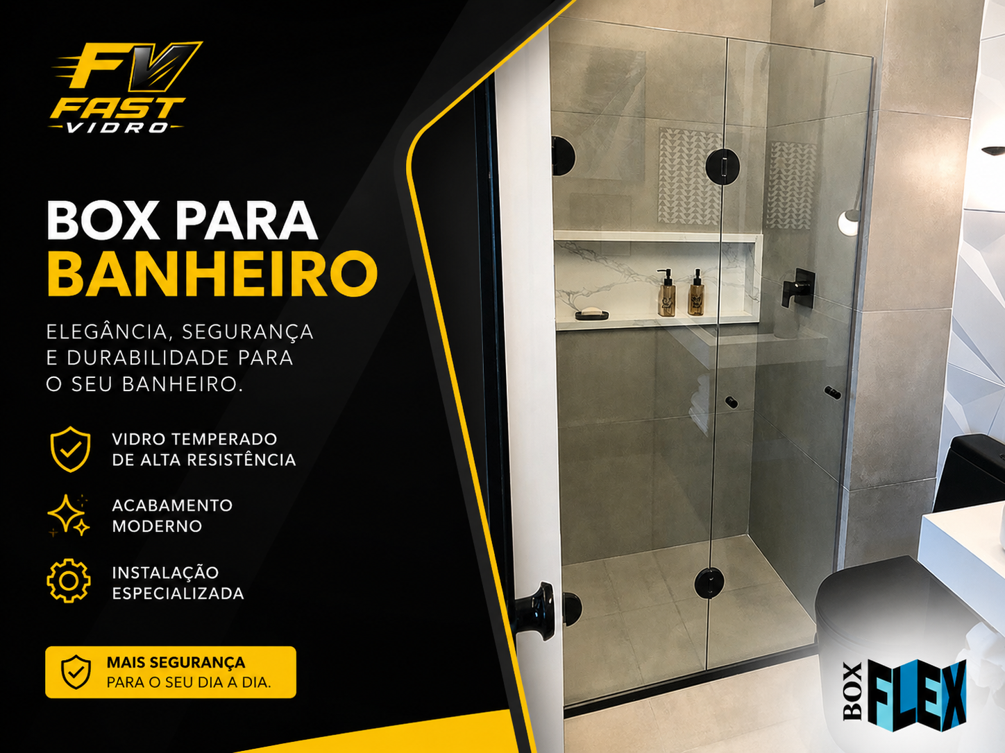 Box Flex (Articulado) Incolor instalado em Brooklin — projeto Fast Vidro 1