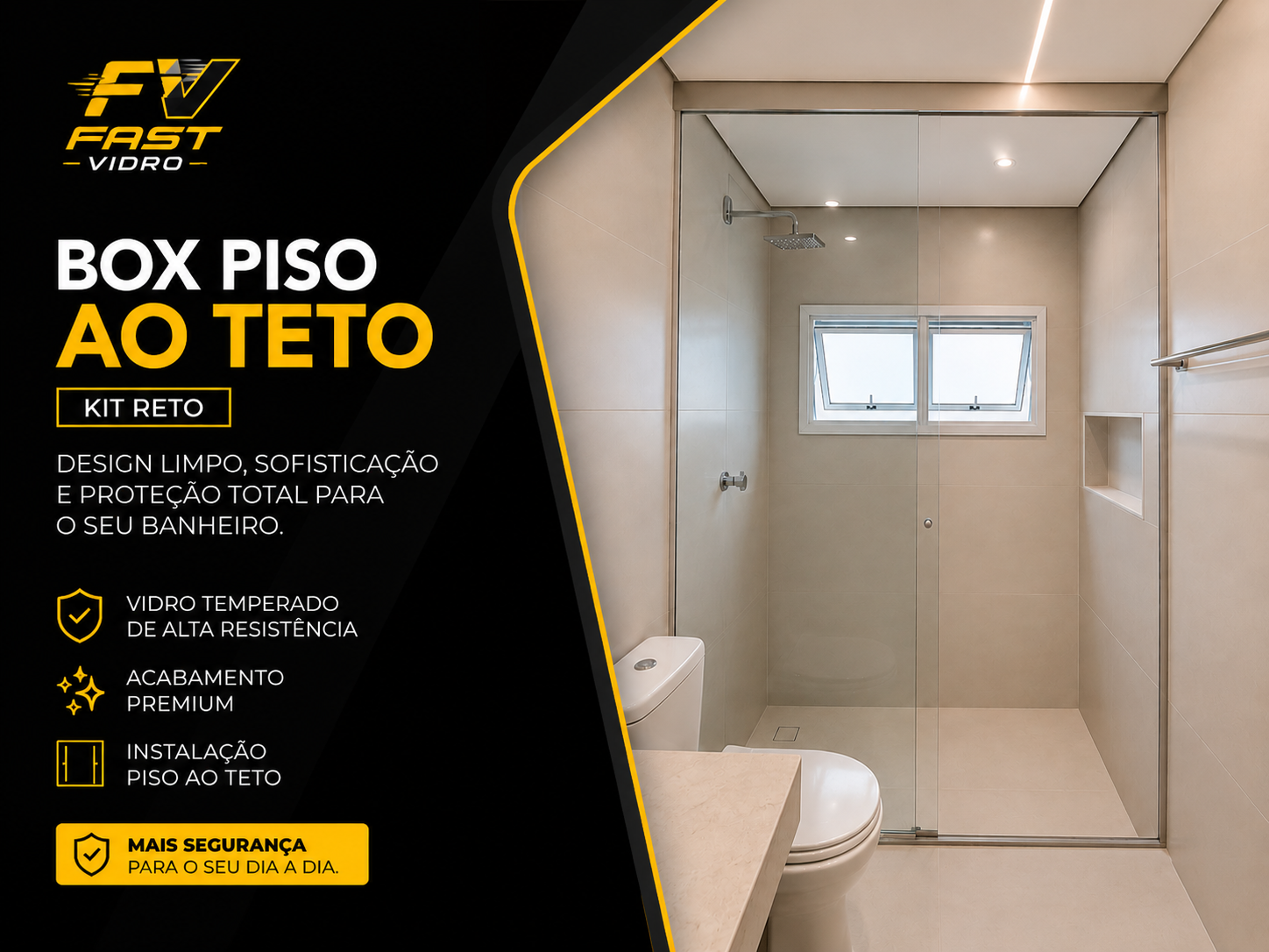 Box Até o Teto Incolor instalado em Brooklin — projeto Fast Vidro 1
